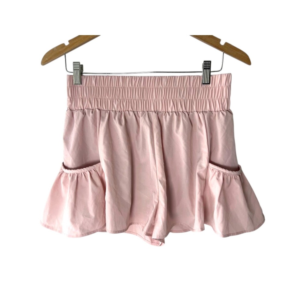B Athletic Ruffle Skort Shorts Pink Smocked Waist Large Womens‎ Running Tennis